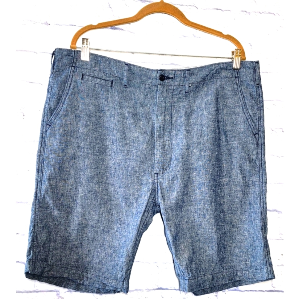 Levi's 502 Heather Gray Blue Chambray Chino Shorts Size 38 Linen Cotton Blend